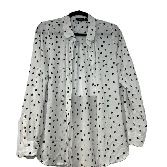 Apt 9 Essentials Womans M white black dot business work casual button down top - Picture 1 of 3